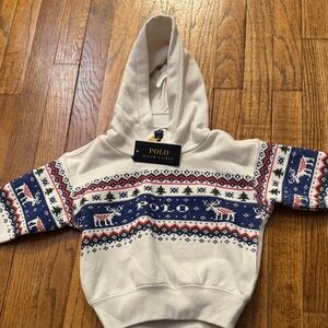 Ralph Lauren Cream Hoodie with Blue and Red Accents